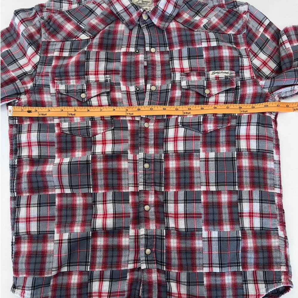 Lucky Brand Red/Gray Long Sleeve Casual Pearl Button Up Flannel Shirt- M - Picture 6 of 8